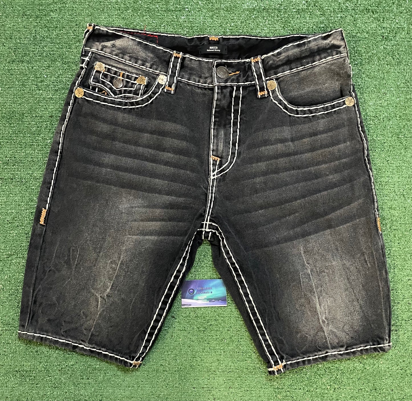 True Religion Rocco flap dark metal wash Jean shorts