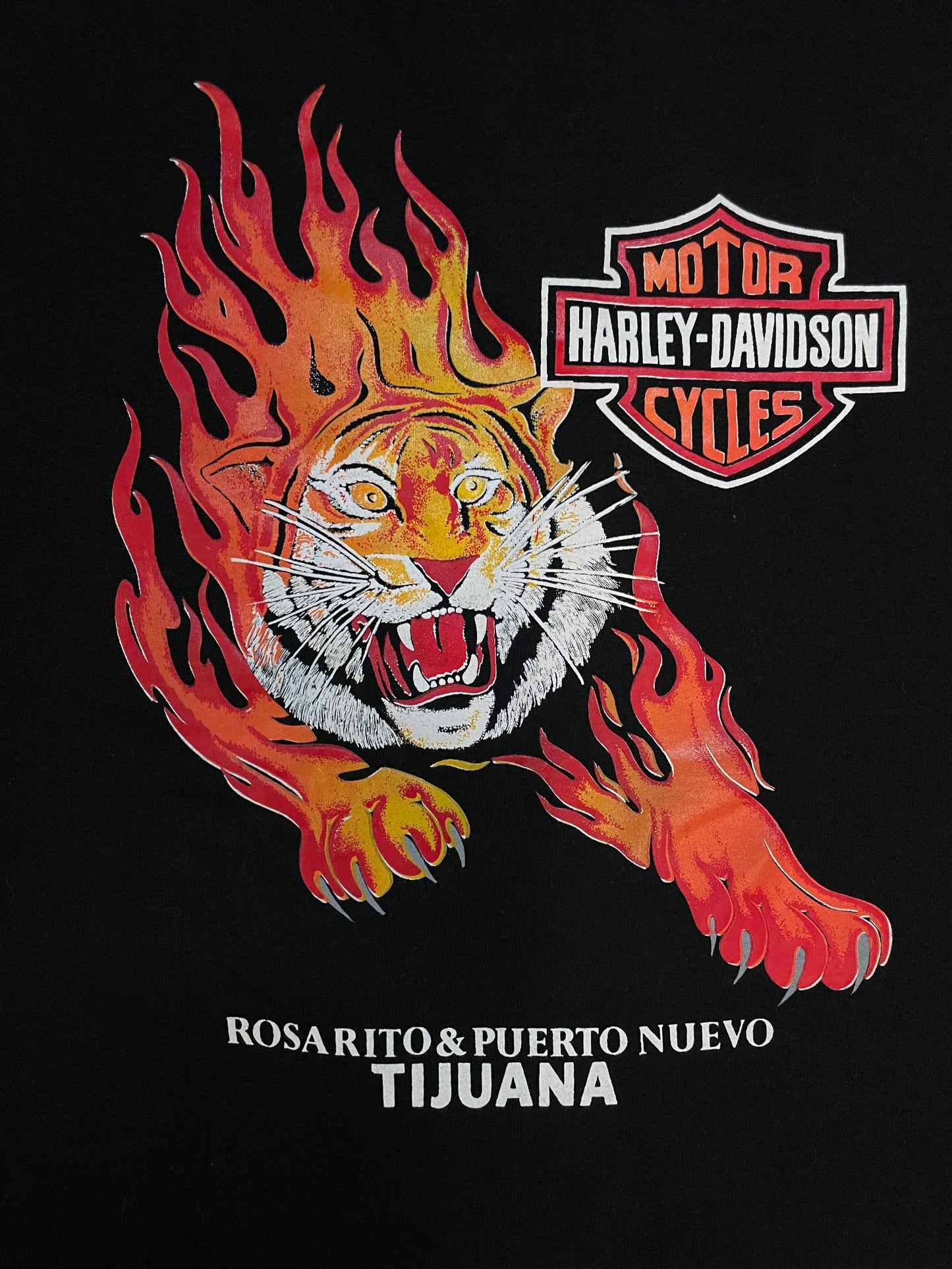 Vintage 1990s Harley Davidson Tijuana tiger flame tee
