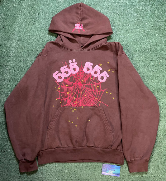Sp5der 555 angel number brown pullover hoodie