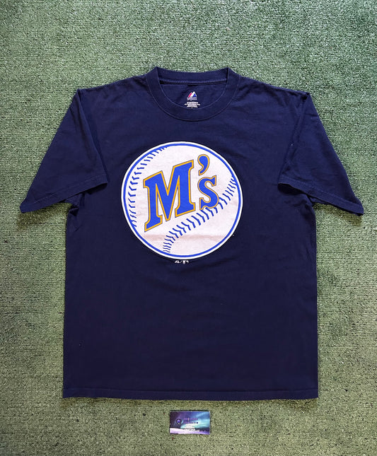 Seattle mariners blue and yellow baseball logo tee