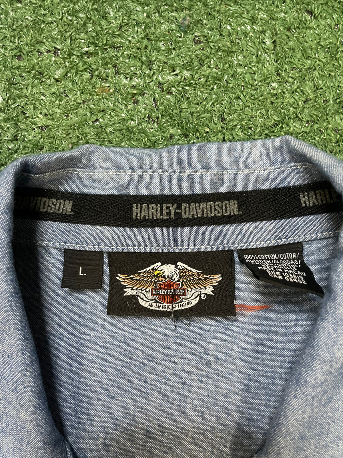 Harley Davidson denim & striped button up