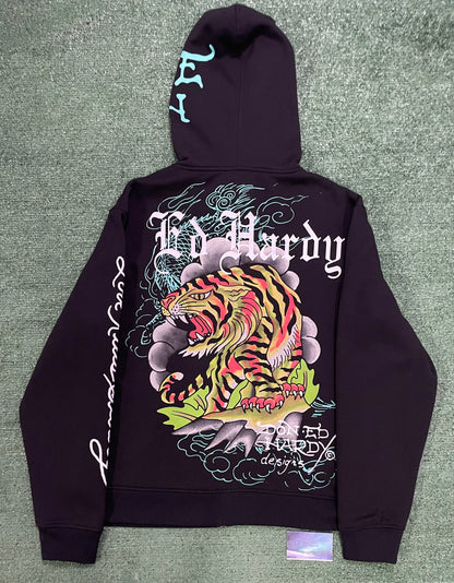 Ed Hardy zip up all over print tiger hoodie