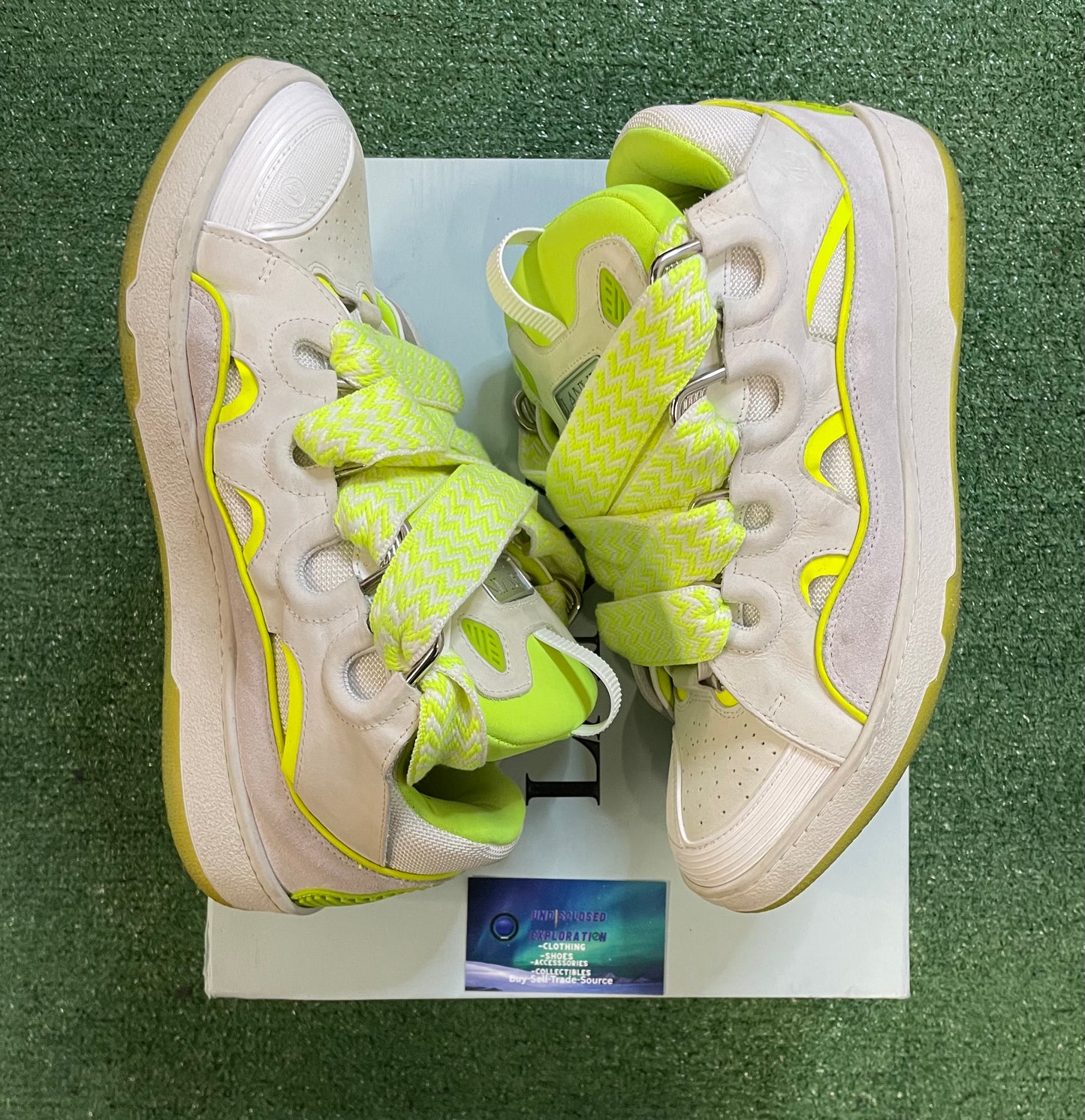 Lanvin curb sneakers white and flou yellow size 13men /14.5women(EU 46)