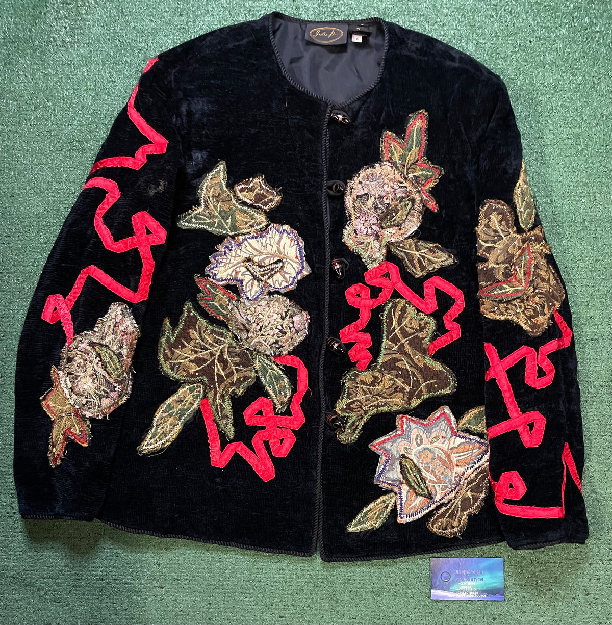Julia Kim black & red floral velvet jacket