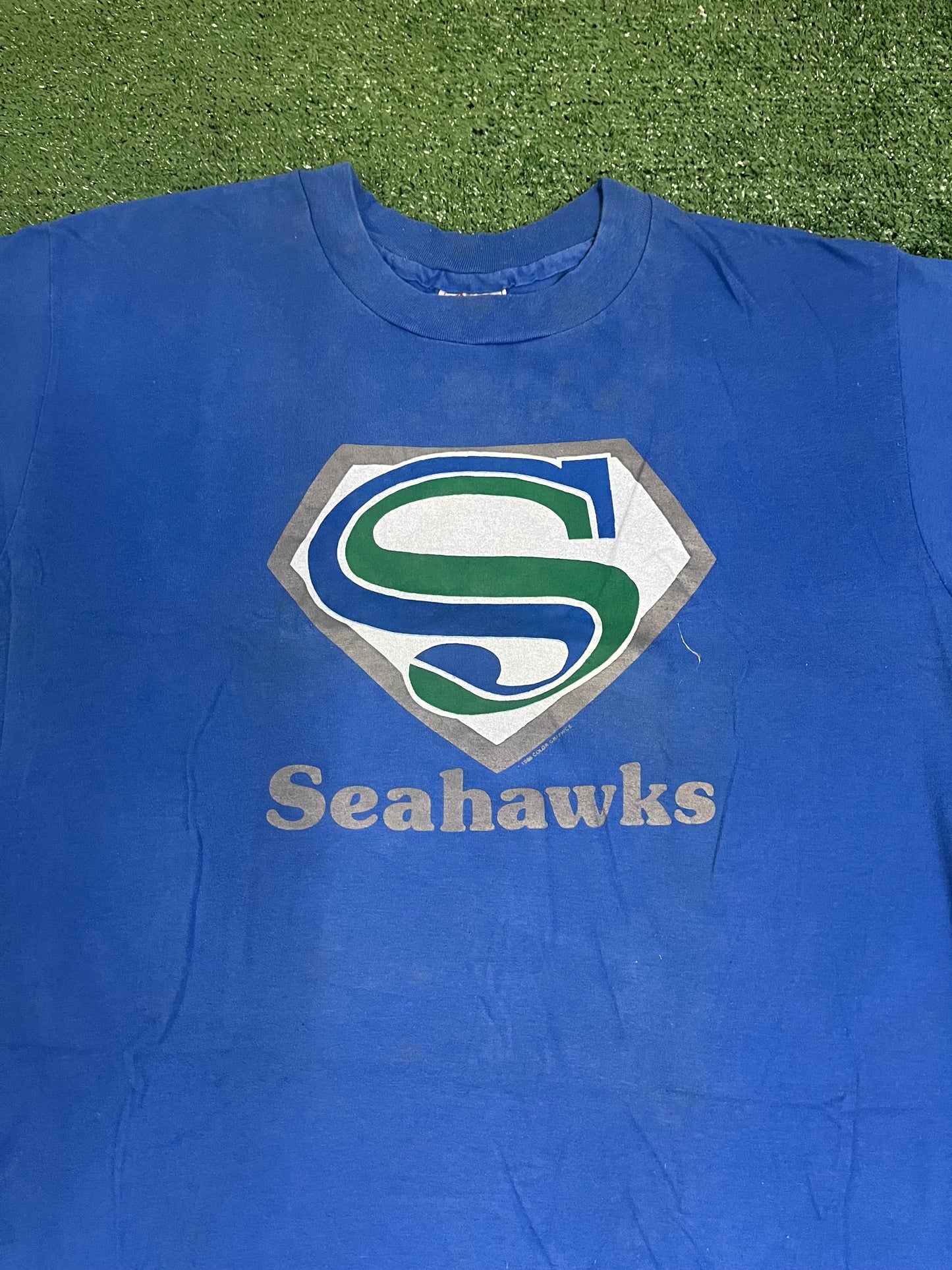 Vintage 1985 Seattle Seahawks Superman style tee