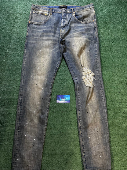 Purple brand P002 indigo paint splatter jeans