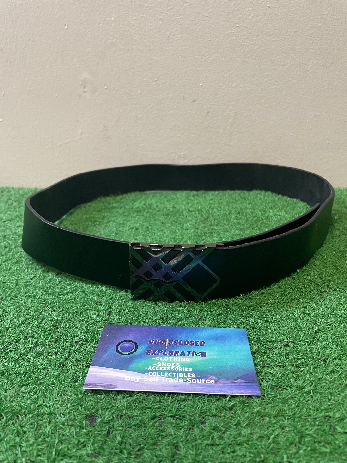 Burberry black leather check buckle belt