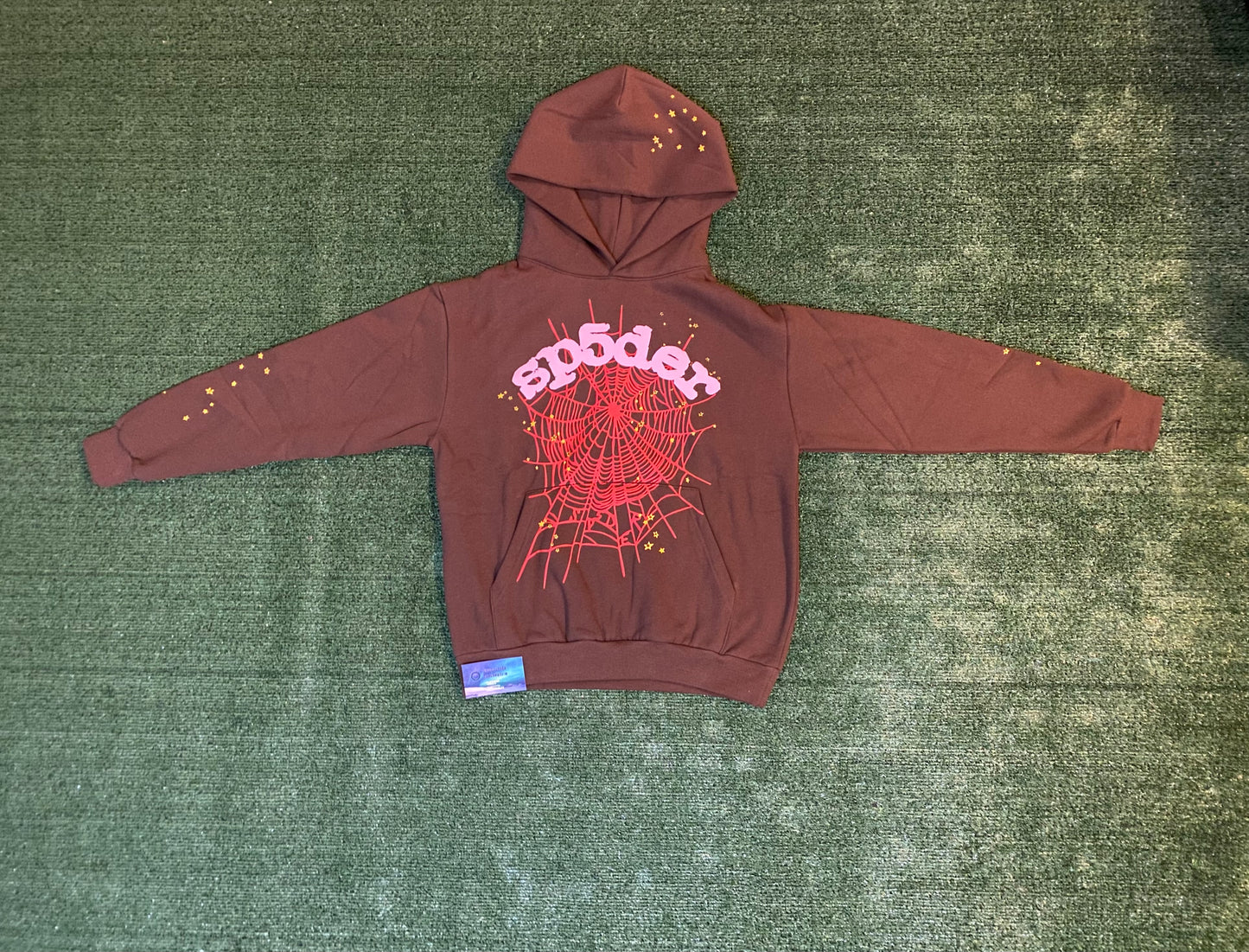 Sp5der brown web hoodie