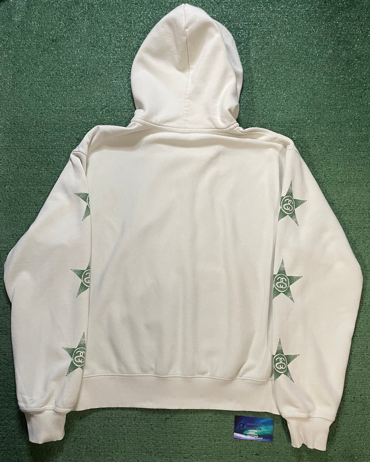 Stussy star zip up white & green hoodie