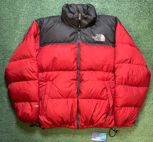 Vintage 1990s The North Face red and grey Nuptse 700 jacket