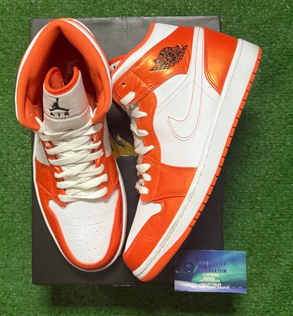 Jordan 1 Mid Electro Orange 10.5 Men/12 Women “Preowned”
