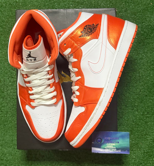 Jordan 1 Mid Electro Orange 10.5 Men/12 Women “Preowned”