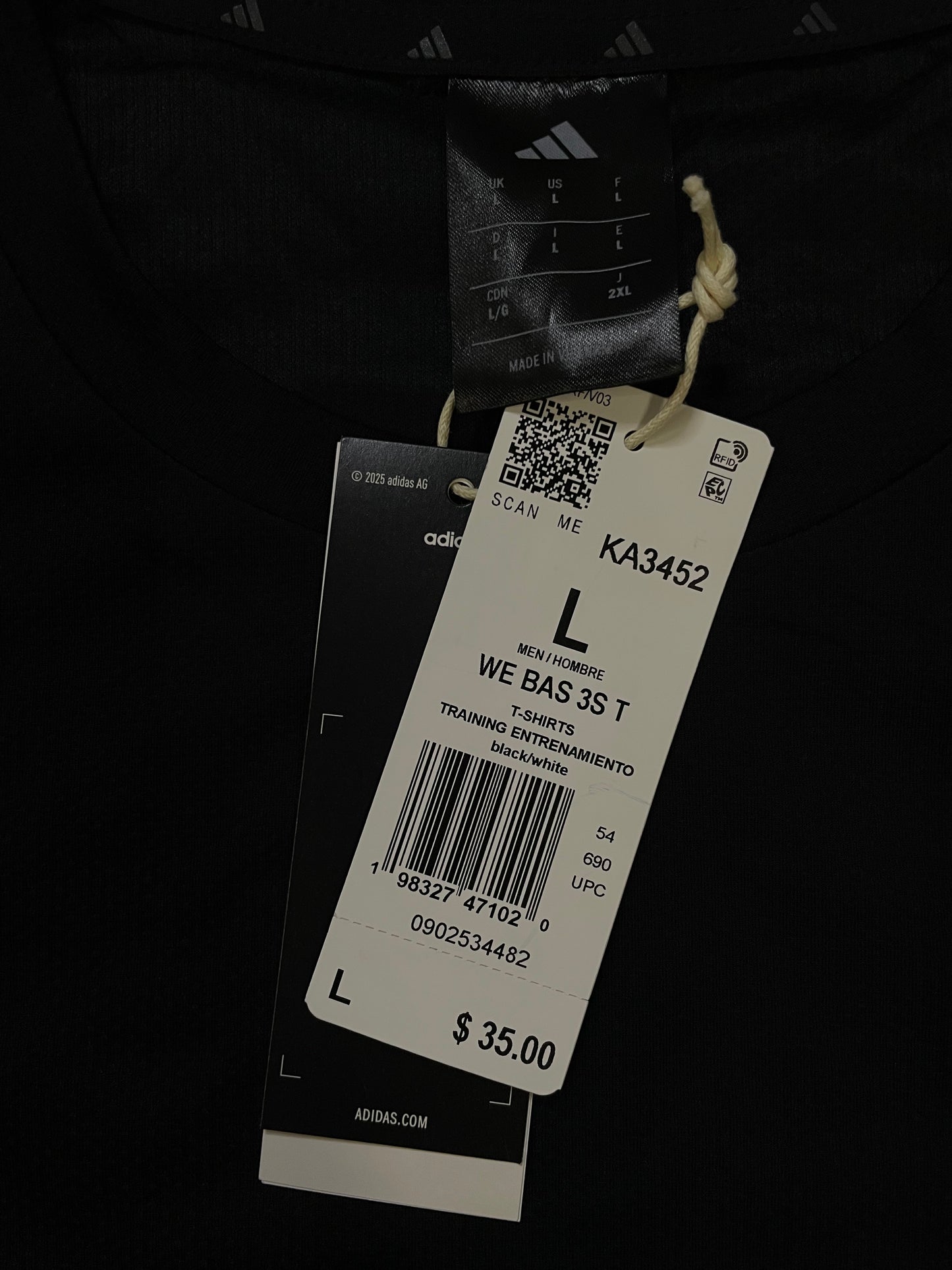 Adidas black & white 3 stripes basic tee