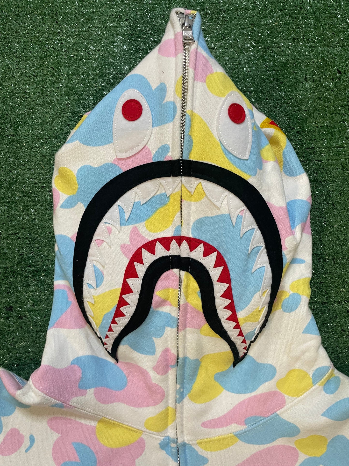 Bape white multi camo cotton candy shark hoodie
