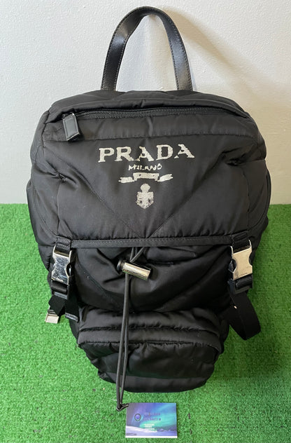 Prada Re-Nylon Padded Backpack With Hood In Black