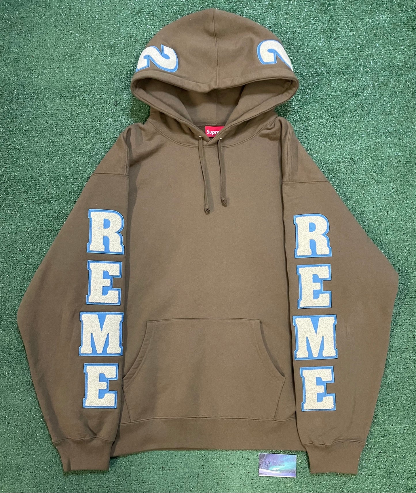 Supreme team chenille olive brown hoodie