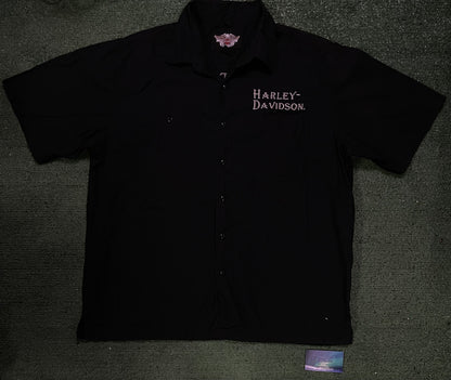 Vintage 1990s Harley Davidson eagle embroidered button up