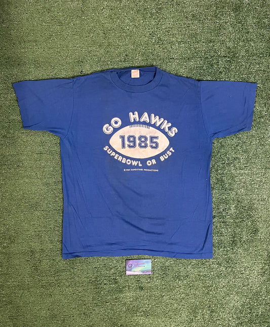 Vintage 1985 Seattle Seahawks Go hawks Superbowl or bust tee