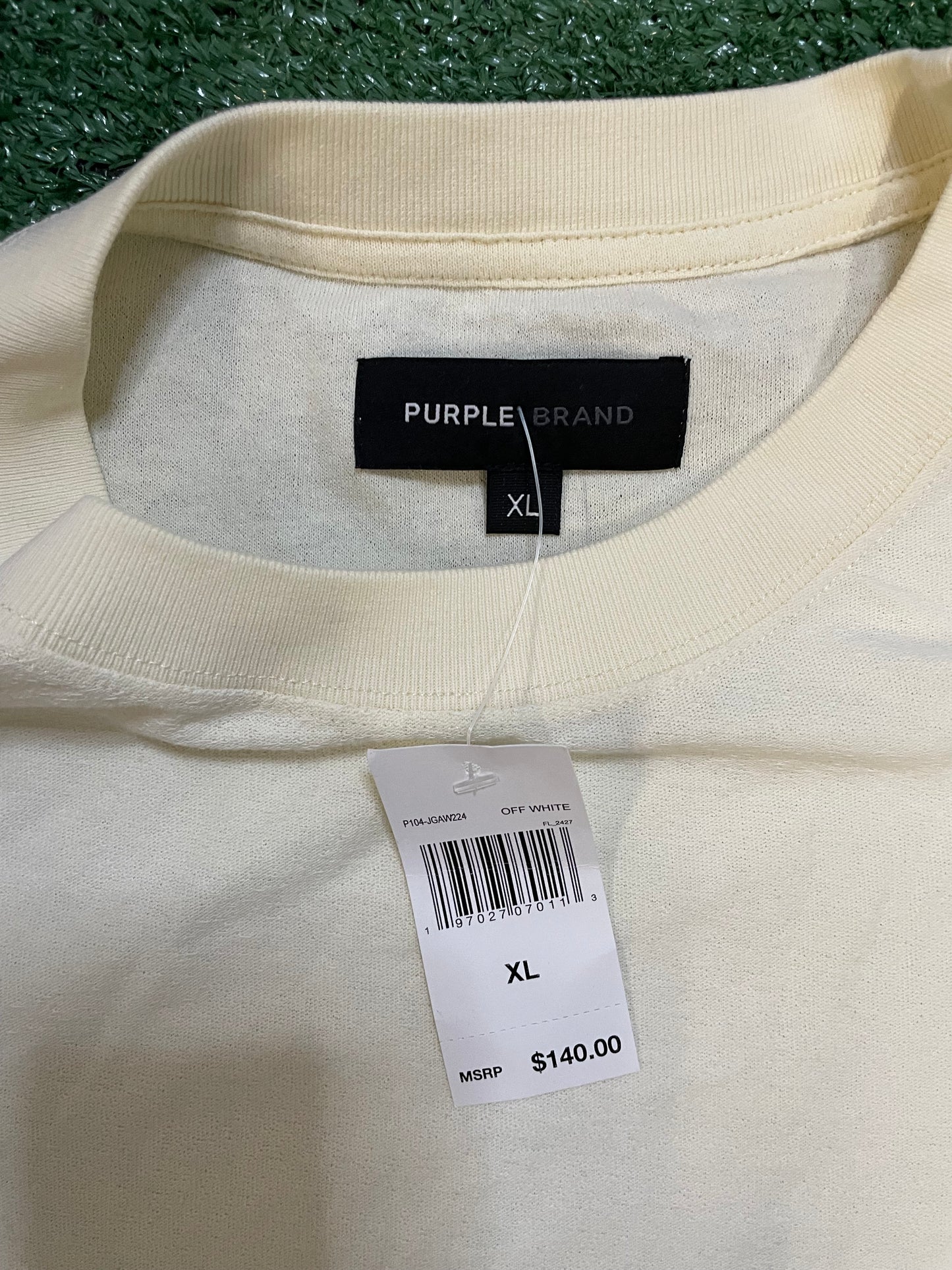 Purple brand embroidered logo cream tee