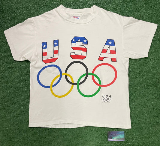 Vintage 1990s USA Olympic rings tee