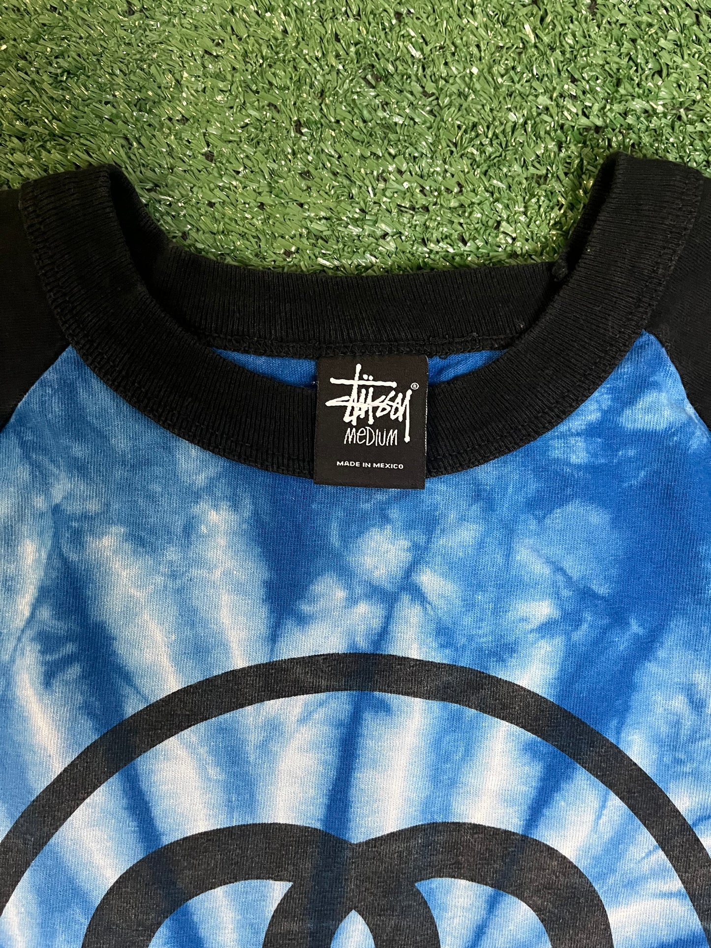 Stussy blue tie dye baseball tee