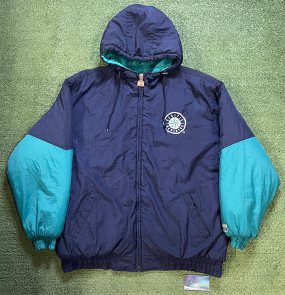 Vintage 1990s Seattle Mariners blue and teal puffer jacket