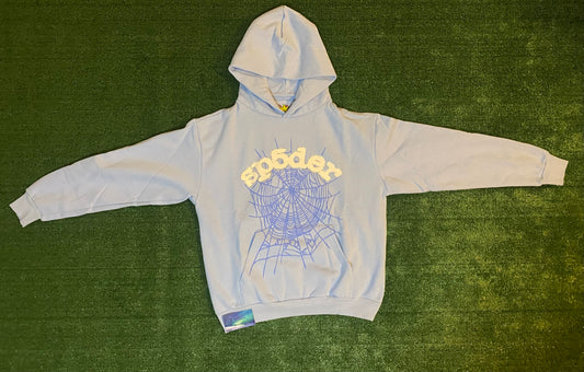 Sp5der sky blue web hoodie