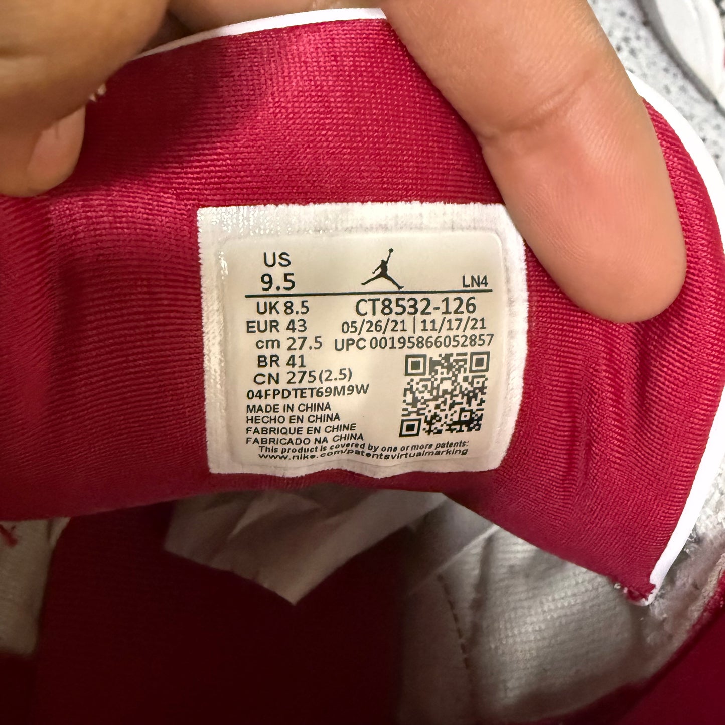 Jordan 3 Cardinal Red 9.5 Men/11 Women “Preowned”