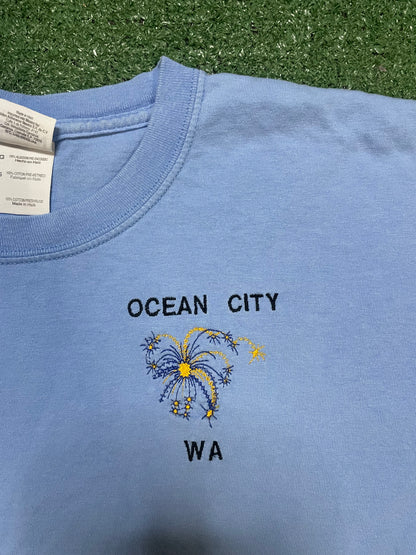 Vintage Ocean City WA blue embroidered tee