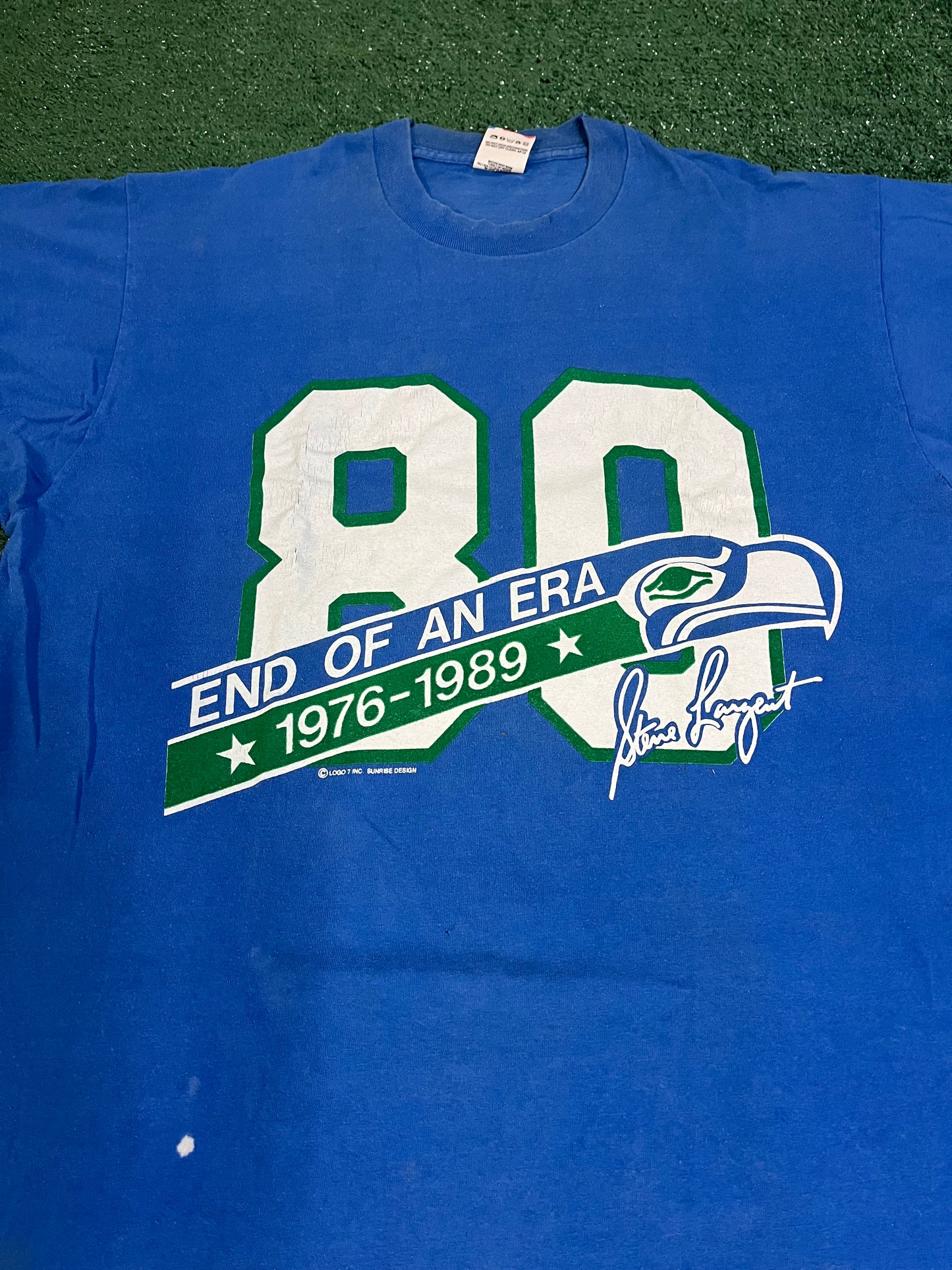 Vintage 1989 Seattle Seahawks Steve Largent End of An Era! NFL Football Tee