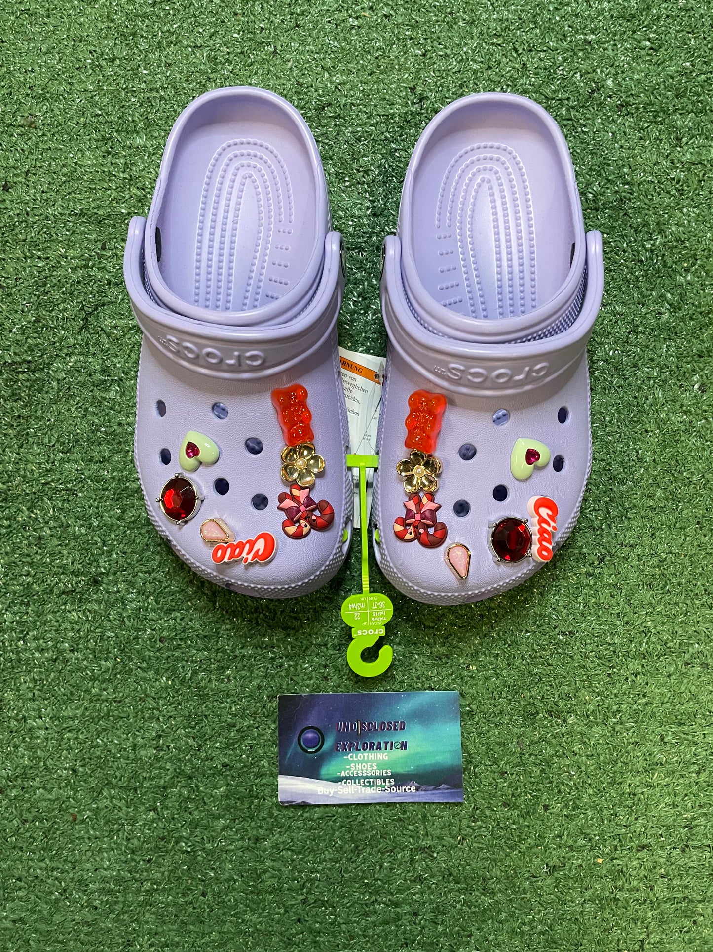 Classic purple Crocs with jibbitz charms