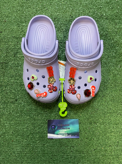 Classic purple Crocs with jibbitz charms