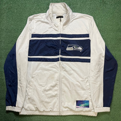 Vintage 2000s Seattle Seahawks white & navy blue zip up track jacket