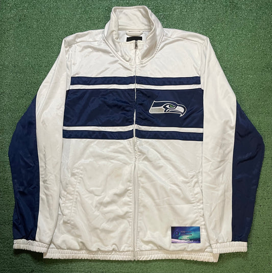 Vintage 2000s Seattle Seahawks white & navy blue zip up track jacket