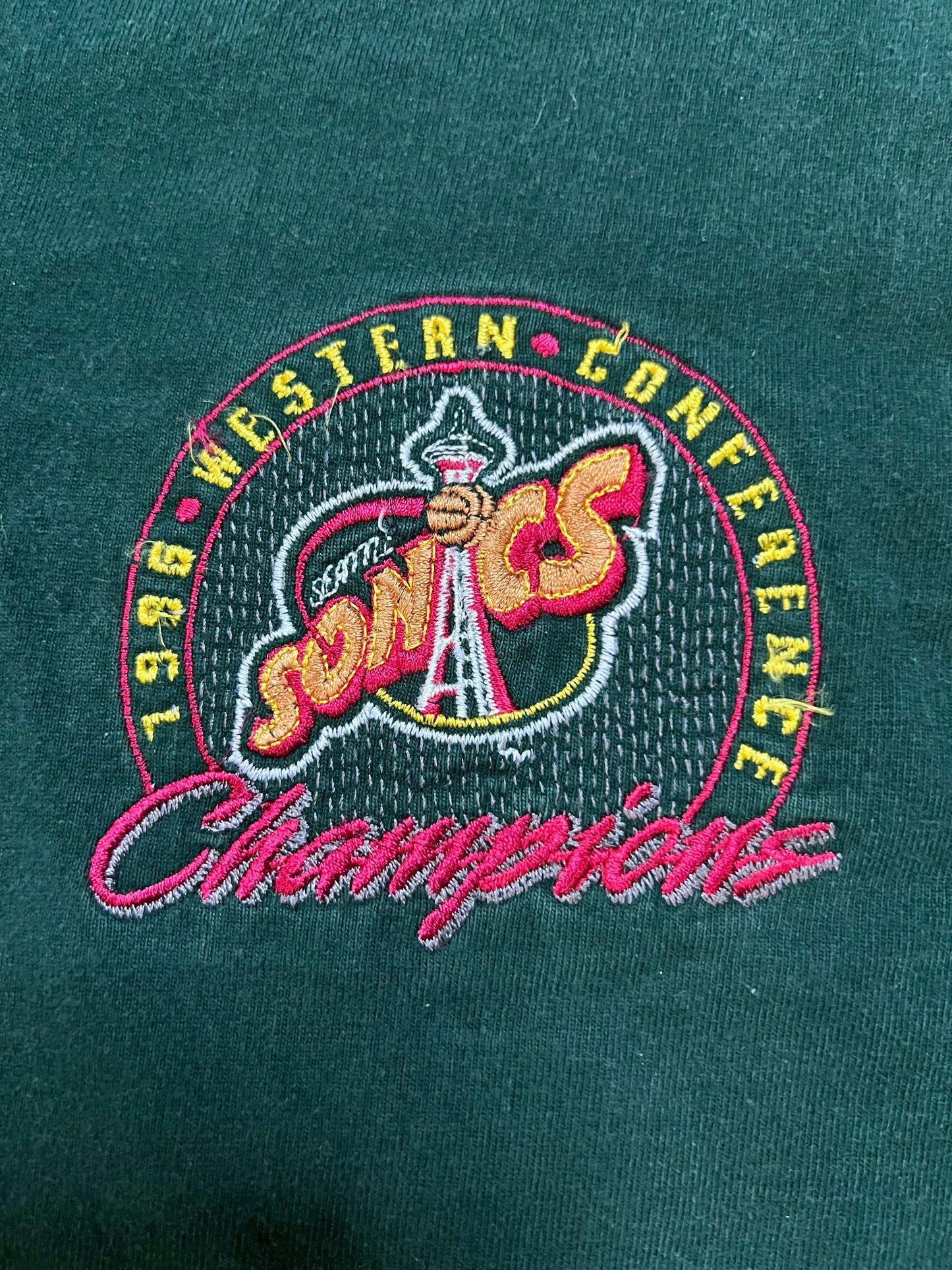 Vintage 1996 Western Conference champions Seattle Sonics embroidered tee