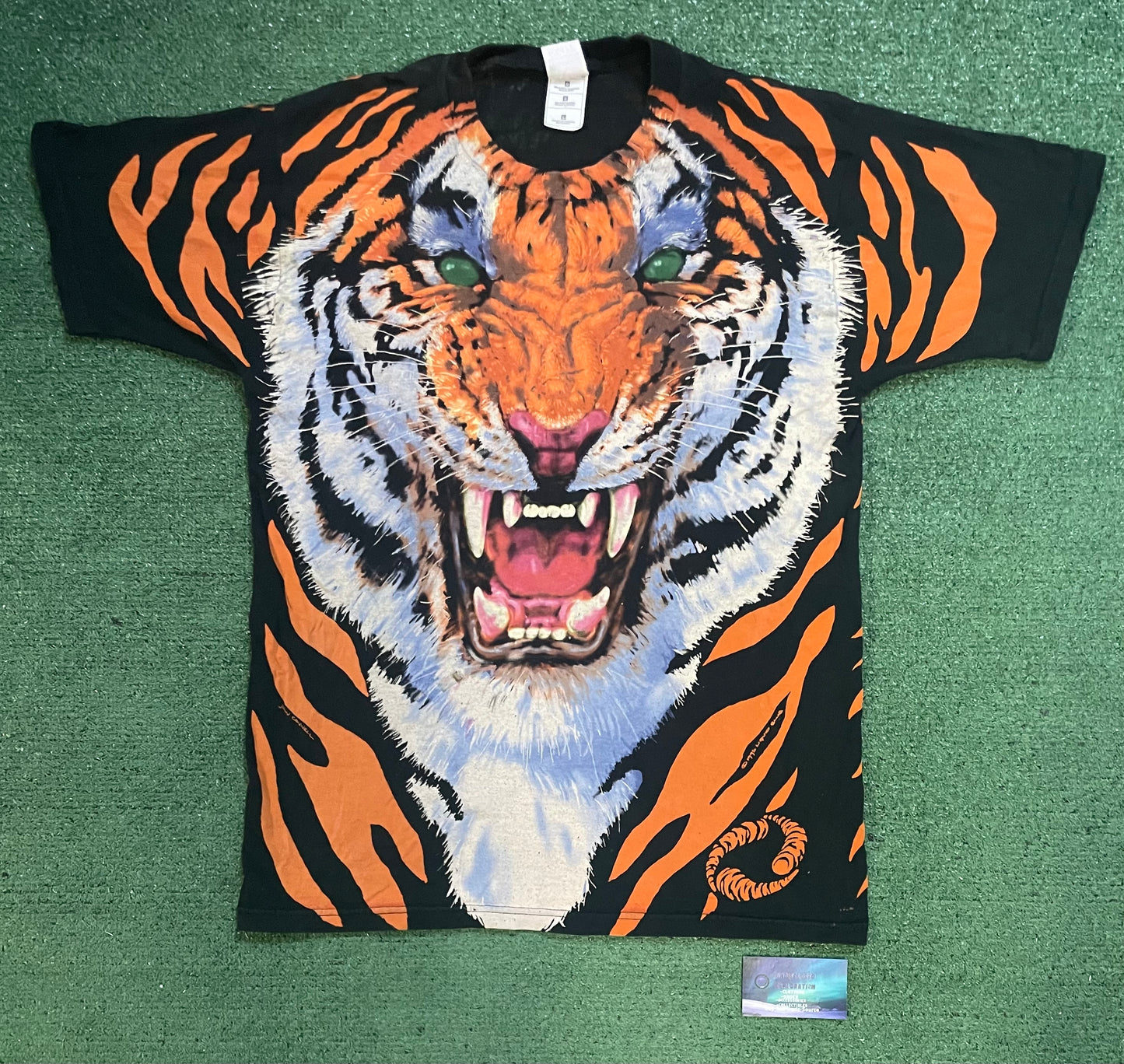 Vintage 1990s Tiger all over print liquid blue John conell tee