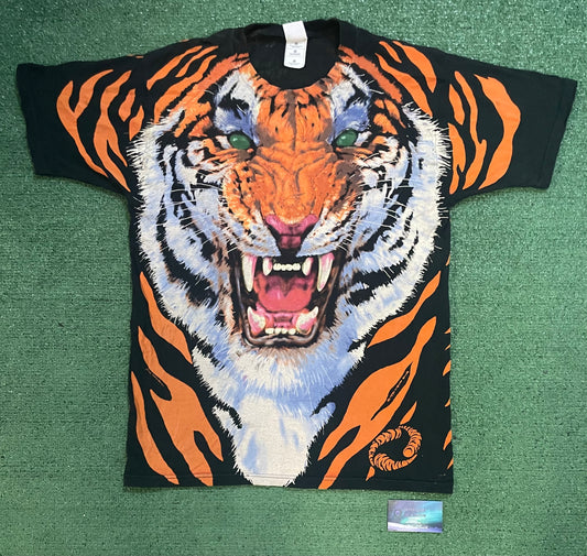 Vintage 1990s Tiger all over print liquid blue John conell tee