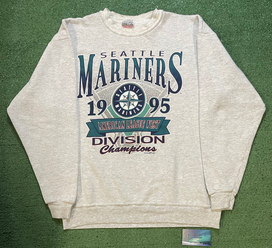 Vintage 1995 Seattle Mariners American League west division champions crewneck