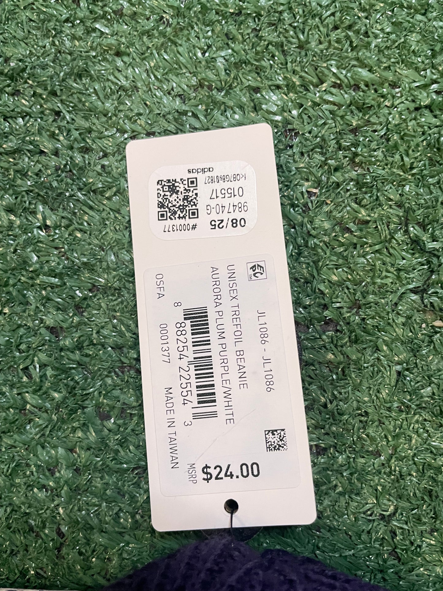 Adidas purple trefoil beanie