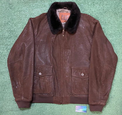 Vintage 1980s CAT aviator bomber brown leather jacket