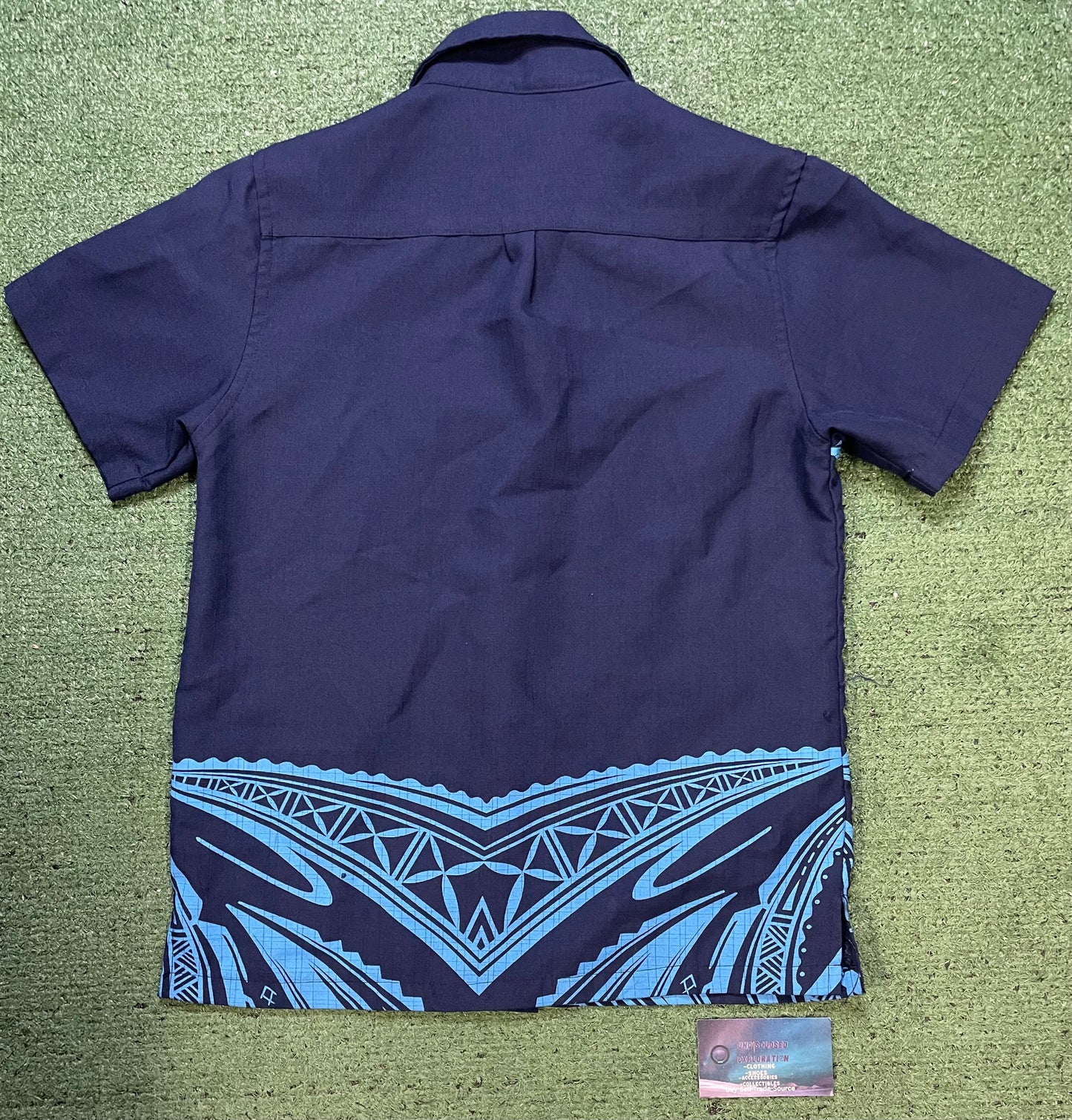 New ocean navy and blue short sleeve button up shirt