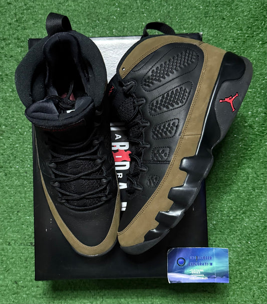 Jordan 9 Olive 10.5 Men/12 Women “Preowned”
