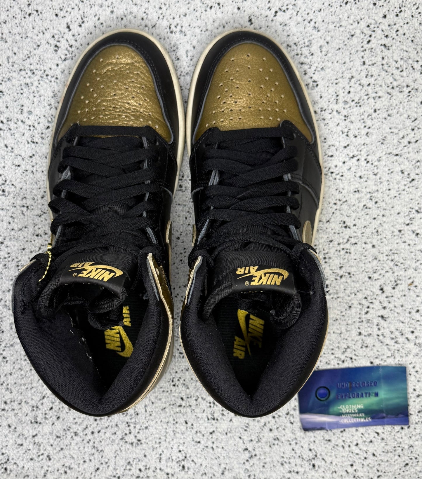 Jordan 1 Black Gold 9 Men/10.5 Women “Preowned”
