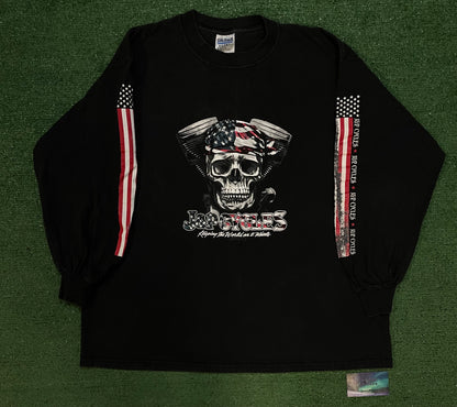 Vintage 1990s J&P CYCLES  motorcycle flag longsleeve tee