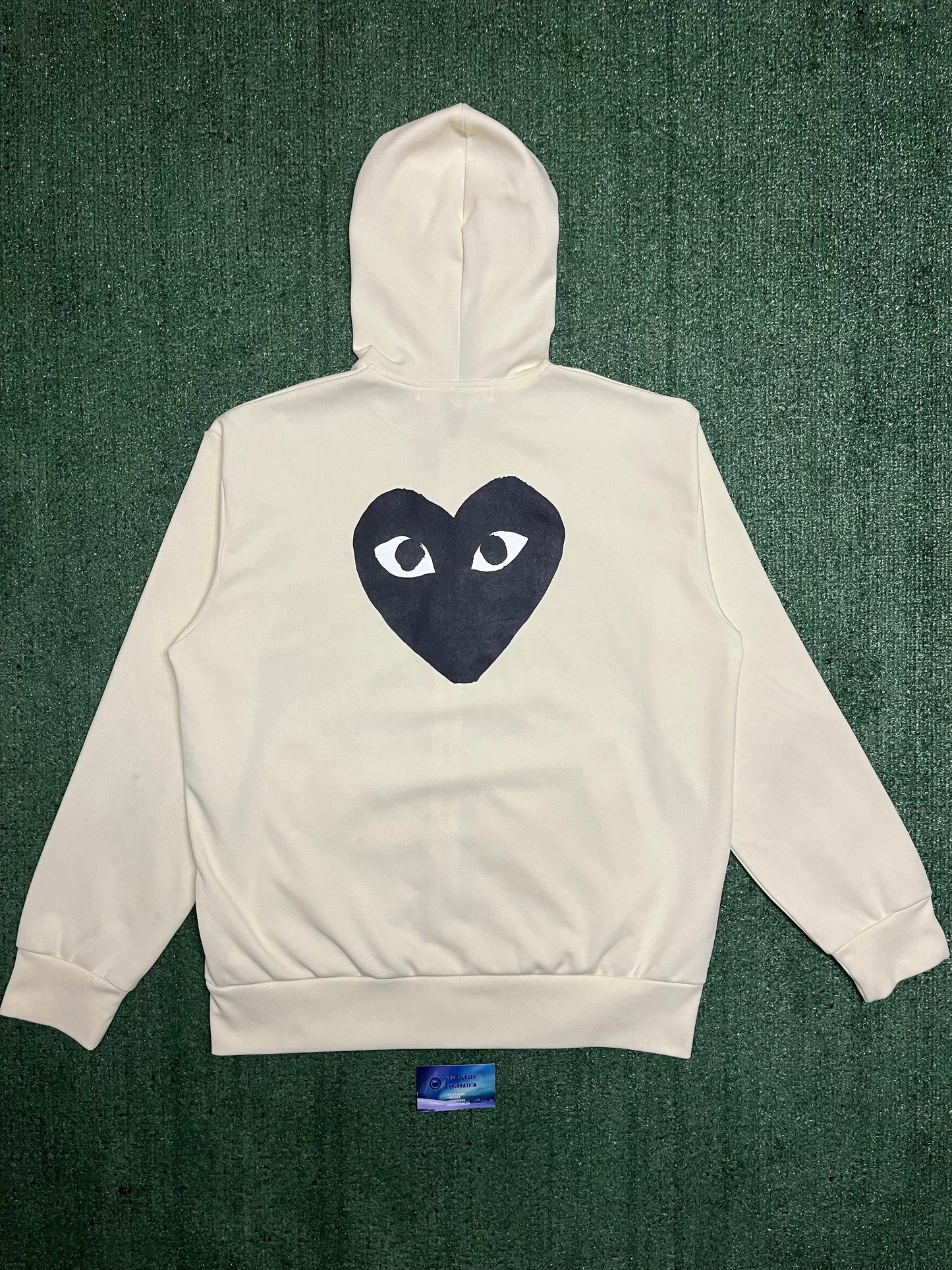 Comme Des garcon big black heart zip up ivory hoodie