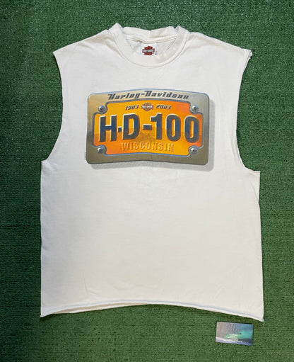 Vintage 2000s Harley Davidson white New York cutoff tee