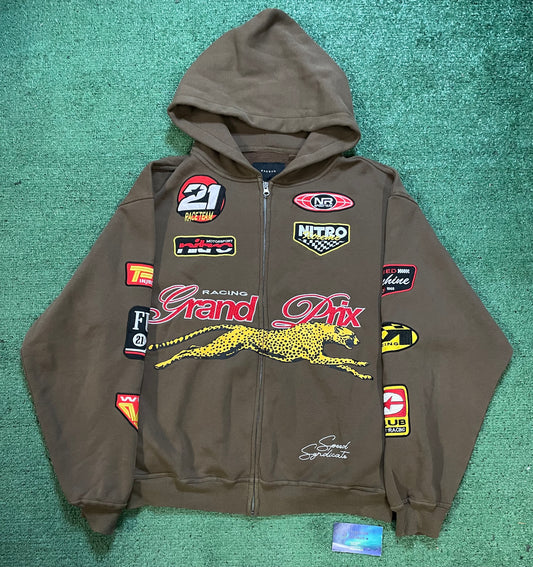 Pacsun brown Grand Prix full zip hoodie