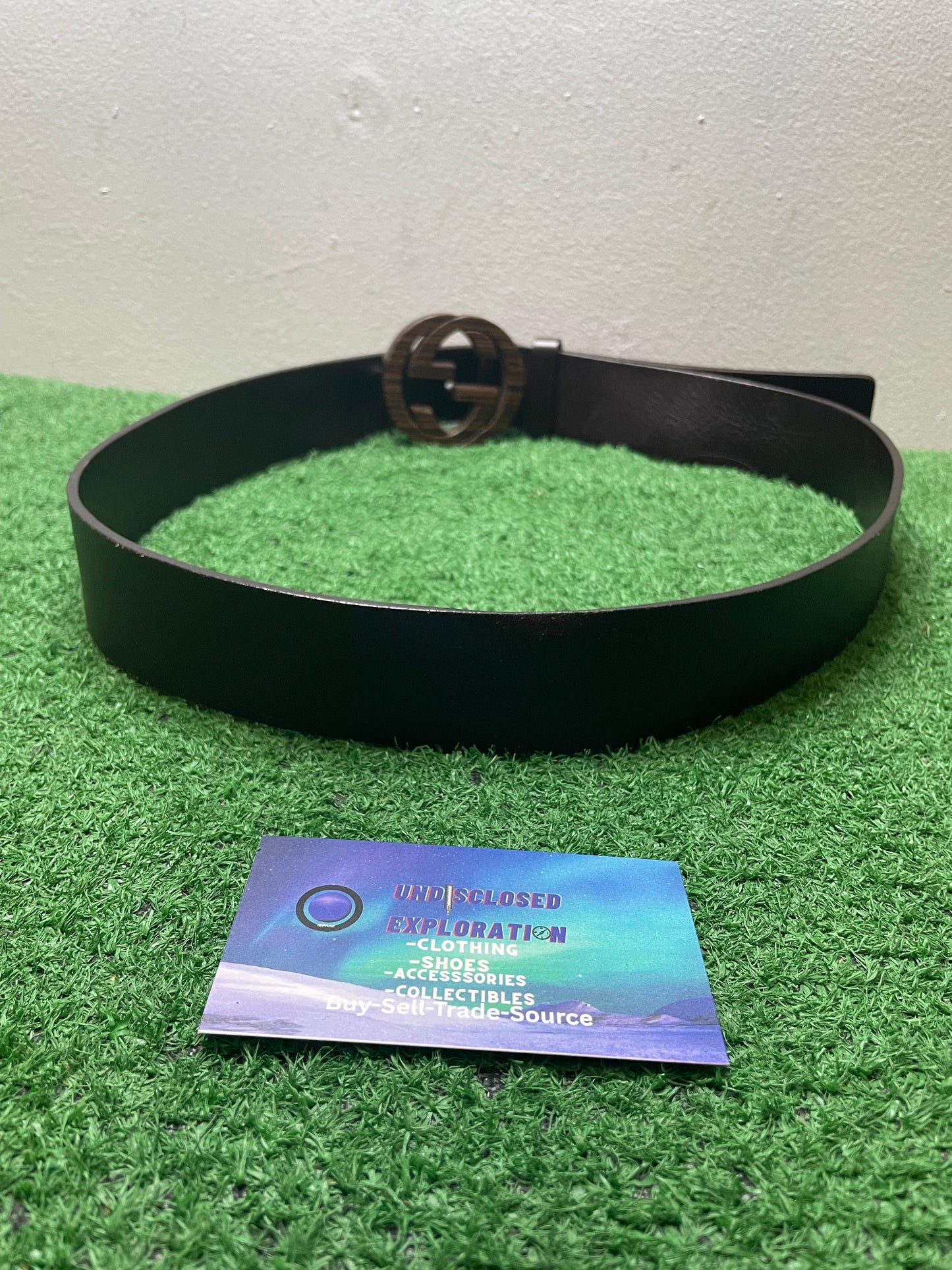 Gucci interlocking GG logo Wood black leather belt