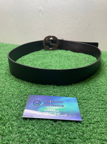 Gucci interlocking GG logo Wood black leather belt