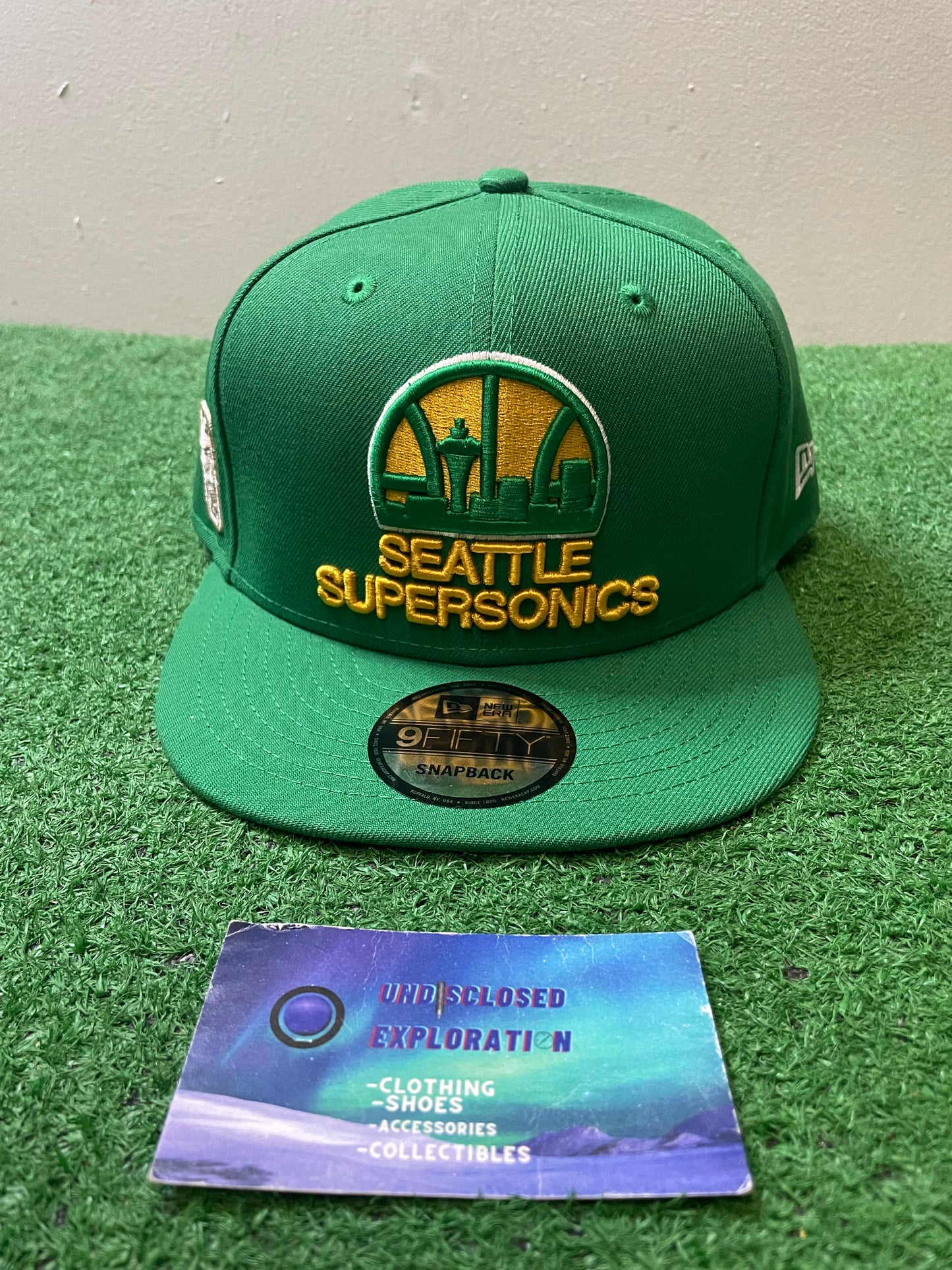 Seattle SuperSonics skyline green and yellow new era hat